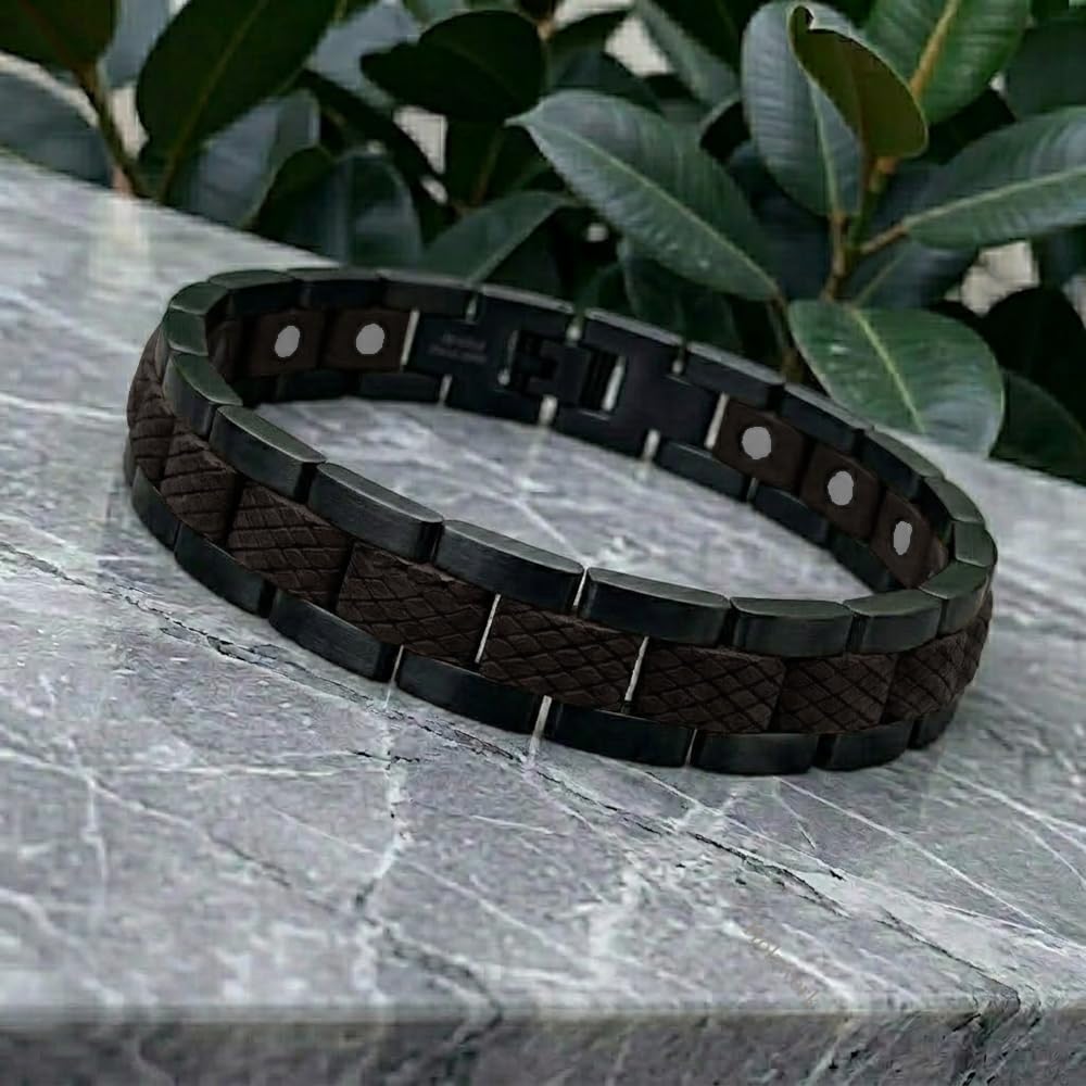 Holzwerk PARKSEE Bracelet magnétique en bois naturel pour homme et femme Bracelet magnétique en bois Bracelet pour homme et femme Marron Noir Réglable