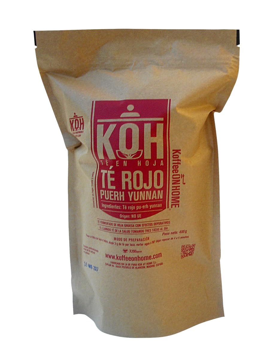 KoffeeONHOME Té Rojo Pu-erh de China en Granel 100% Natural - 400g - Infusión Detox y Digestiva