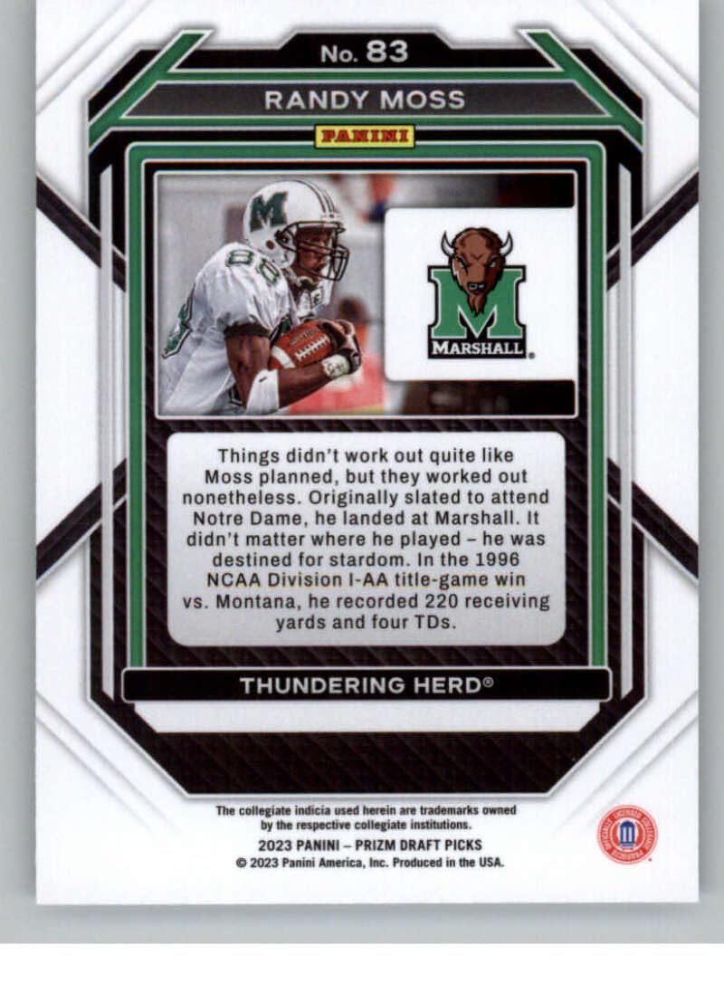 Amazon.com: 2023 Panini Prizm Draft Picks #83 Randy Moss Marshall