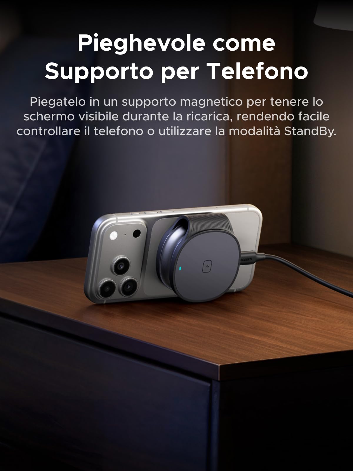 UGREEN MagFlow Qi2 25W Caricatore Wireless 2 in 1 Flessibile MagSafe