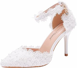 [イグル] パンプス 結婚式 レディース 靴 シューズ 美脚パンプス 大きいサイズ ウェディング靴 ハイヒール約7.5cm 花柄 レース ストラップパンプス 歩きやすい 脱げない ピンヒール ポインテッドトゥ 走れるパンプス パーティー 結婚式