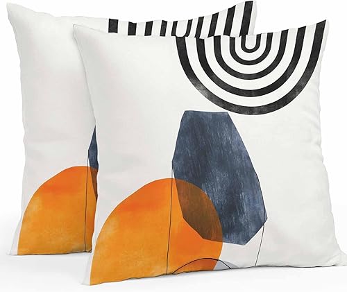 Juego de 2 fundas de almohada decorativas impermeables y decorativas de lino de algodón y lino con diseño de terracota de mediados de siglo, diseño