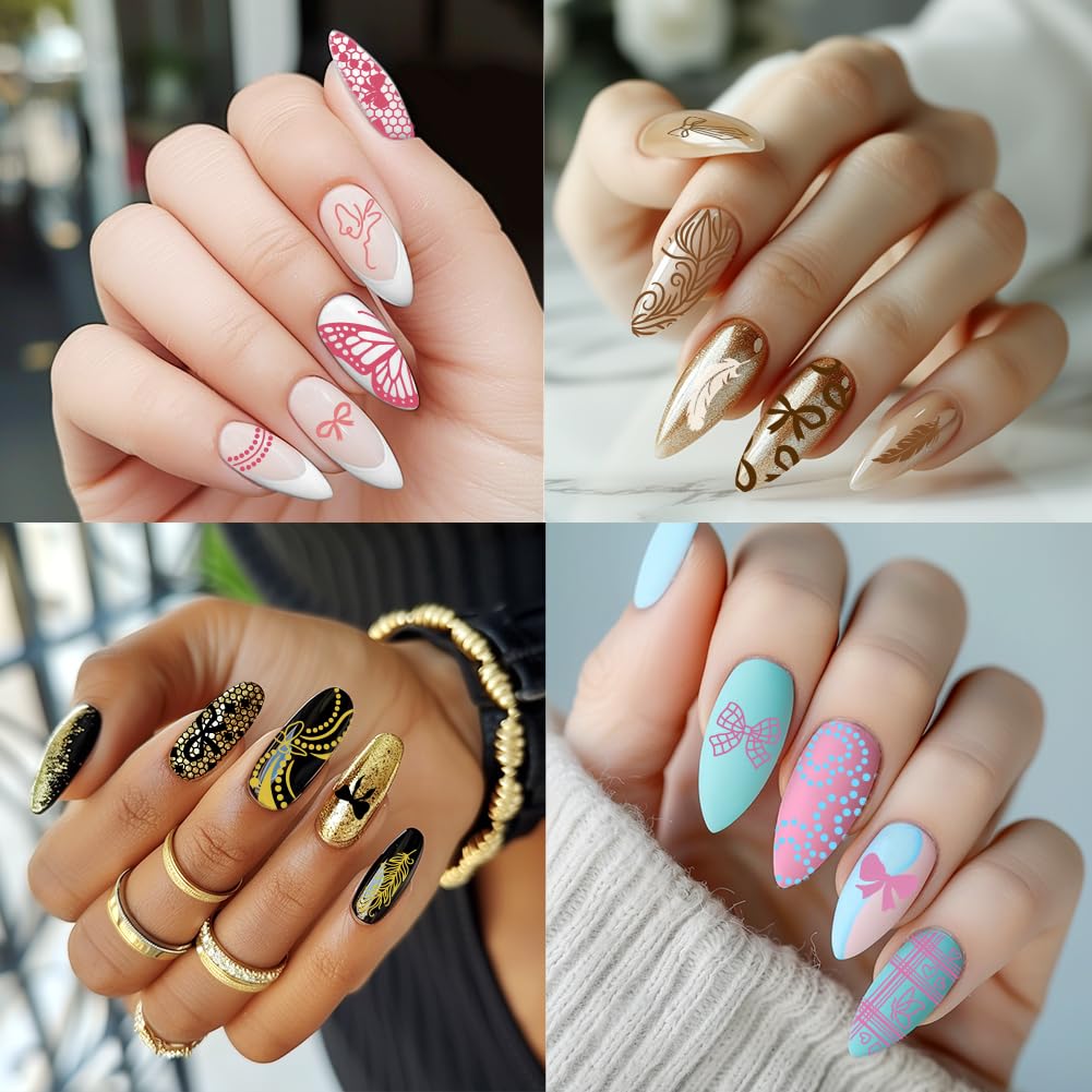 3Pcs Piume di Perla Pizzo Nail Stamping Piastra Archi Ali Cuore Stampaggio Unghie Modelli di Stampaggio Unghie Punta Francese Nail Art Timbro Immagine Piastra Acciaio Inox Strumenti