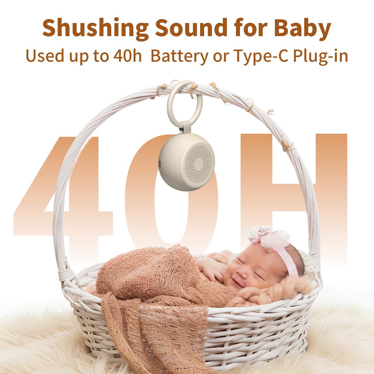 Tragbare Reise-Soundmaschine mit Batterie, braunes Rauschen, klein, Mini-Gerät mit 30 beruhigenden Geräuschen für Babyschlaf, 4 Timer, Memory-Funktion, 32 einstellbare Lautstärke, für Kinder und