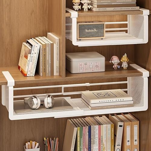 Cesta inferior para estante inferior – Estante de almacenamiento expandible organizador de cocina colgante | Soporte de metal debajo del armario, recipiente de vajilla ajustable que ahorra espacio