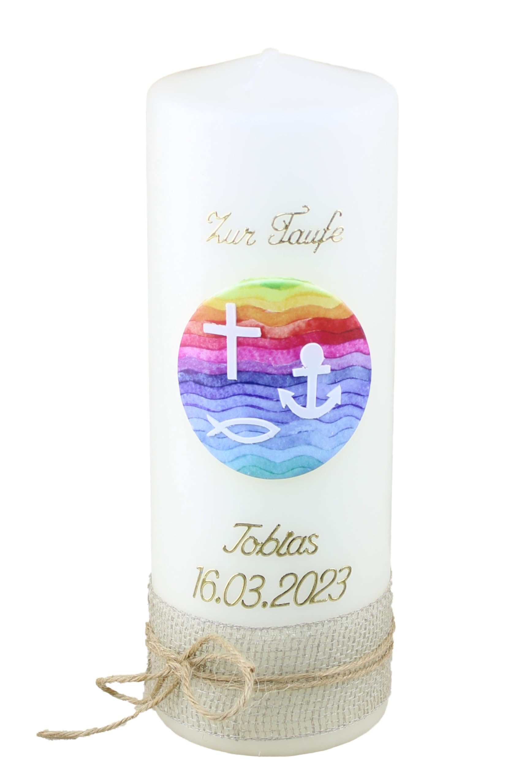 Cerziies® Taufkerze TOBI Junge oder Mädchen mit Name und Datum, individuell und handverziert 2510