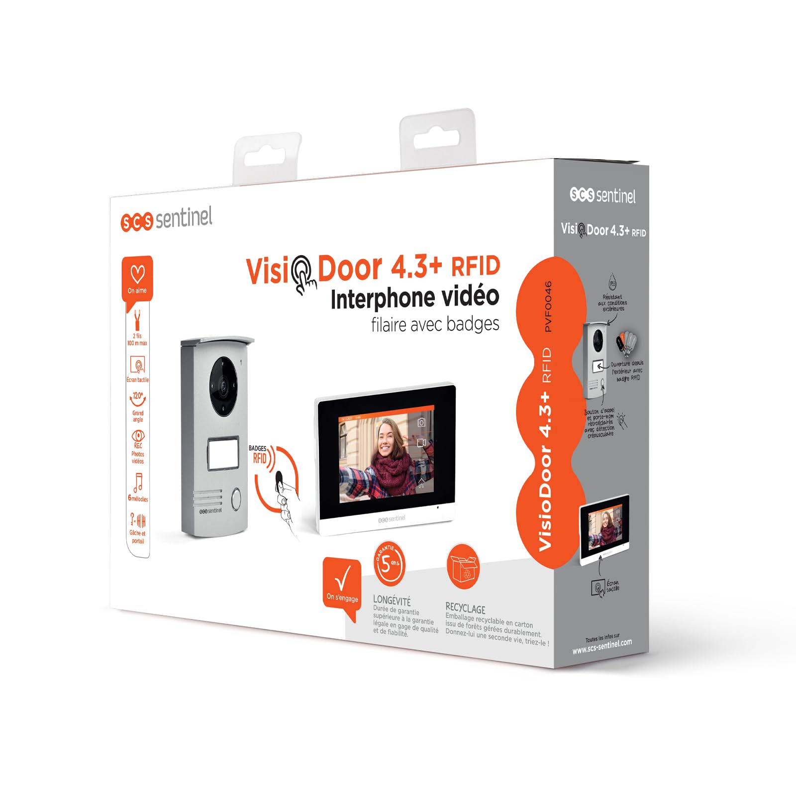 SCS Sentinel - PVF0046 - Videocitofono a 2 fili con touch screen da 4,3" - Videocitofono, campanello, staffa da parete, adattatore, viti e fissaggi - VisioDoor 4.3+ RFID
