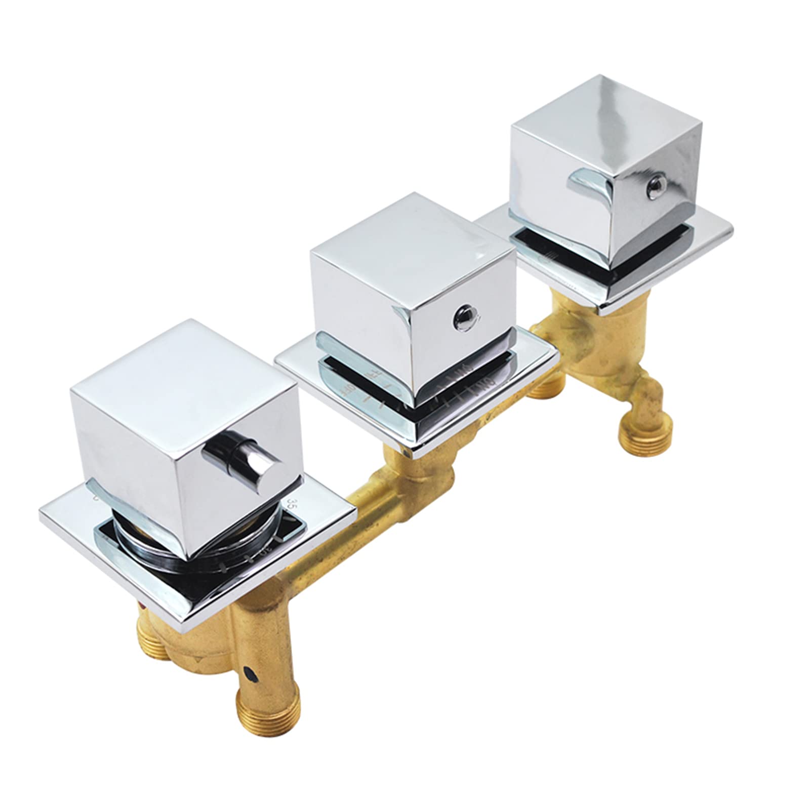 Desviador 2/3 Vías Ducha Cascada Bañera Termostato Grifo, Electrochapado una Pieza Cuadrado 3 Manijas Mezclador para Baño, G1/2" Grifos Termostáticos, Manija Triple (2 Vías)
