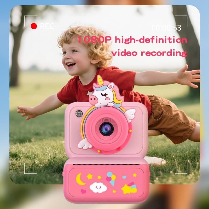 Image of Kids Instant Print Camera, 2.4 inch HD Screen Instant Camera, Dual 3MP Kids Camera, 1080P Video, MP3 & Games, Includes Printing Paper & Lanyard, Gift for Boys & Girls (Blue-Black and White Printing)