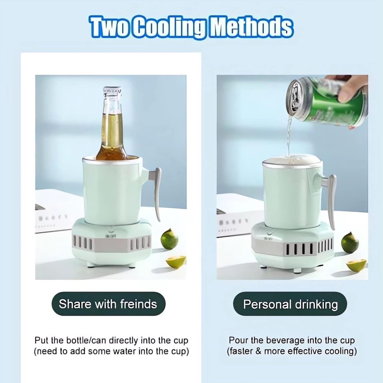 Tazza Refrigerante Da Tavolo, Mini Tazza Refrigerante Elettrica, Macchina Per Ghiaccio Portatile, Refrigeratore Istantaneo Per Bevande, 2 Metodi Di Raffreddamento, Per Birra, Succo E Latte (Blue )