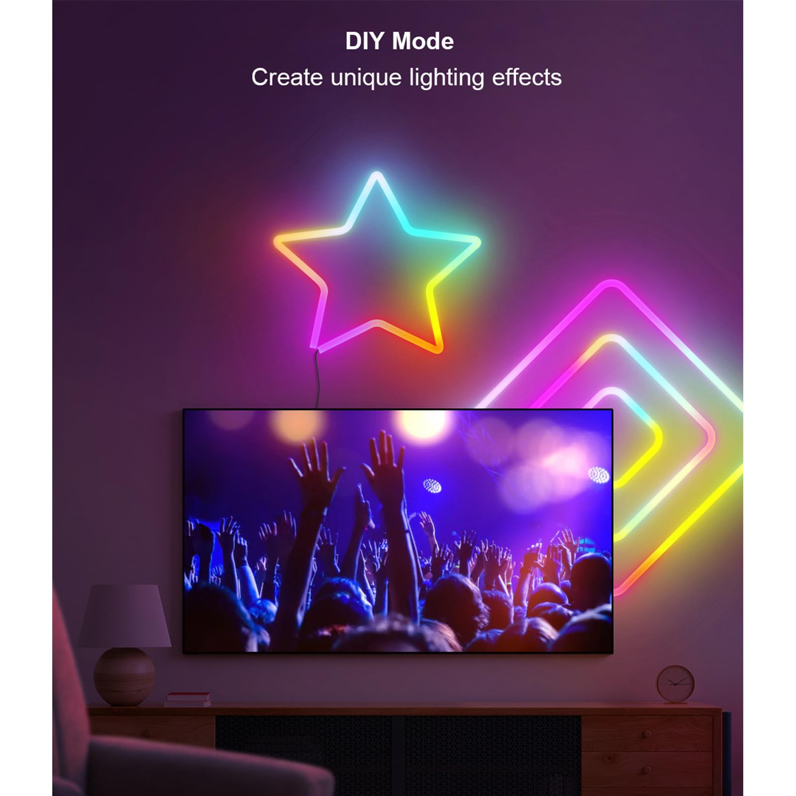 Tira de luz LED de grafiti con Bluetooth, tira de luz LED de neón de silicona inteligente, 24 teclas, cortable, resistente al agua, adecuada para habitaciones, bares y fiestas,10M