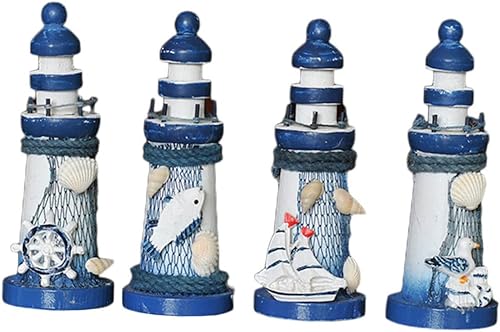 Milisten 4 piezas mini faro miniatura figura mediterránea figuras rústicas náuticas faro de madera modelo miniatura paisajismo decoraciones
