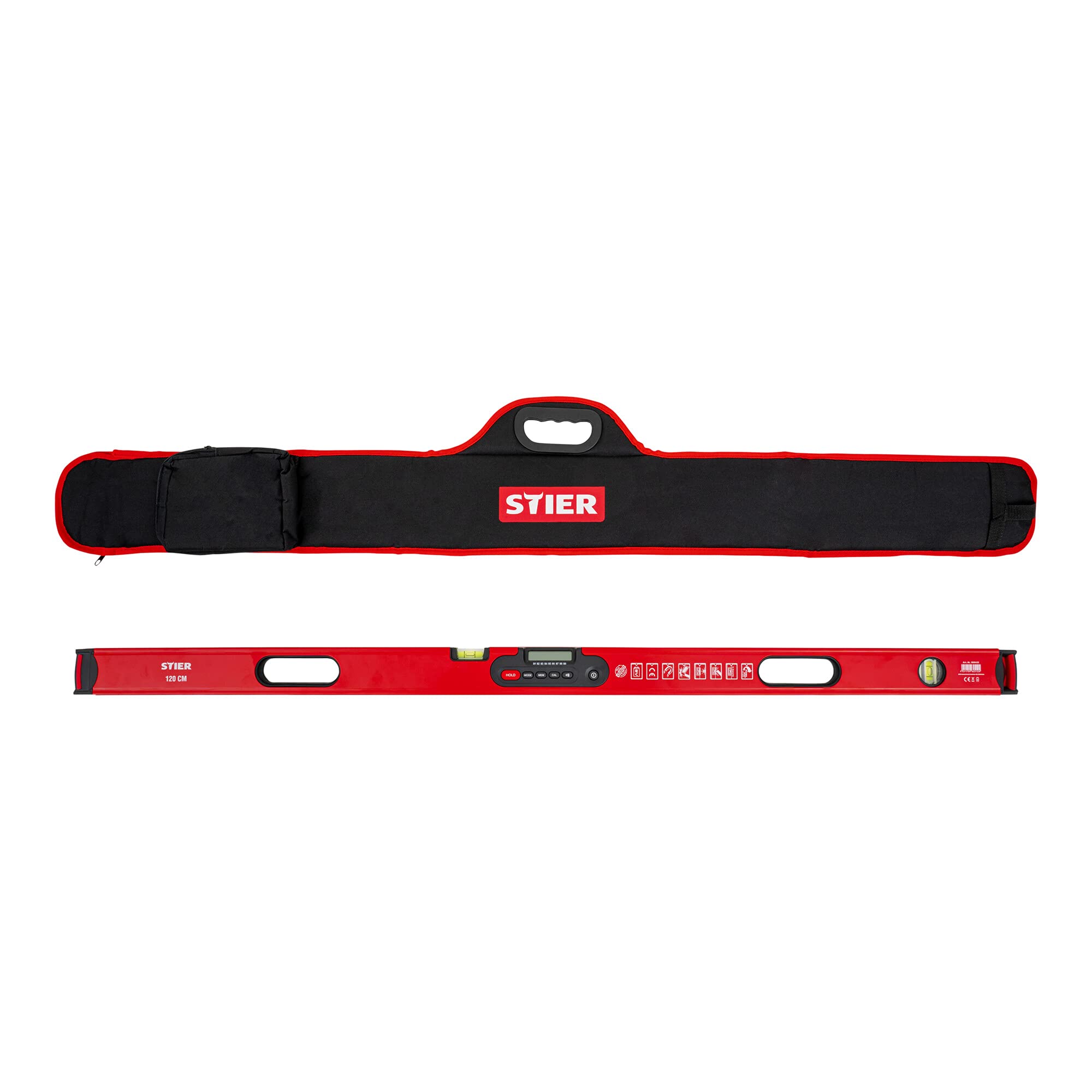 STIER Digitale Wasserwaage, SDW-1200 LCD-Display, ±0,2°, 120 cm, vertikal & horizontal einsetzbar, HOLD-Funktion