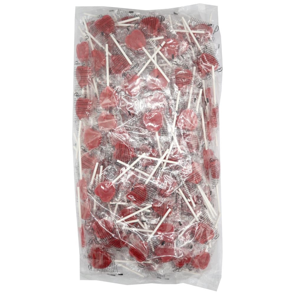 100 x Red Love Hearts Lollipops (5.2g Each) - Red Cherry Flavoured Sweet Candy Lollies, Ideal for Snack Cupboard, Weddings, Valentines, Party Bag fillers.