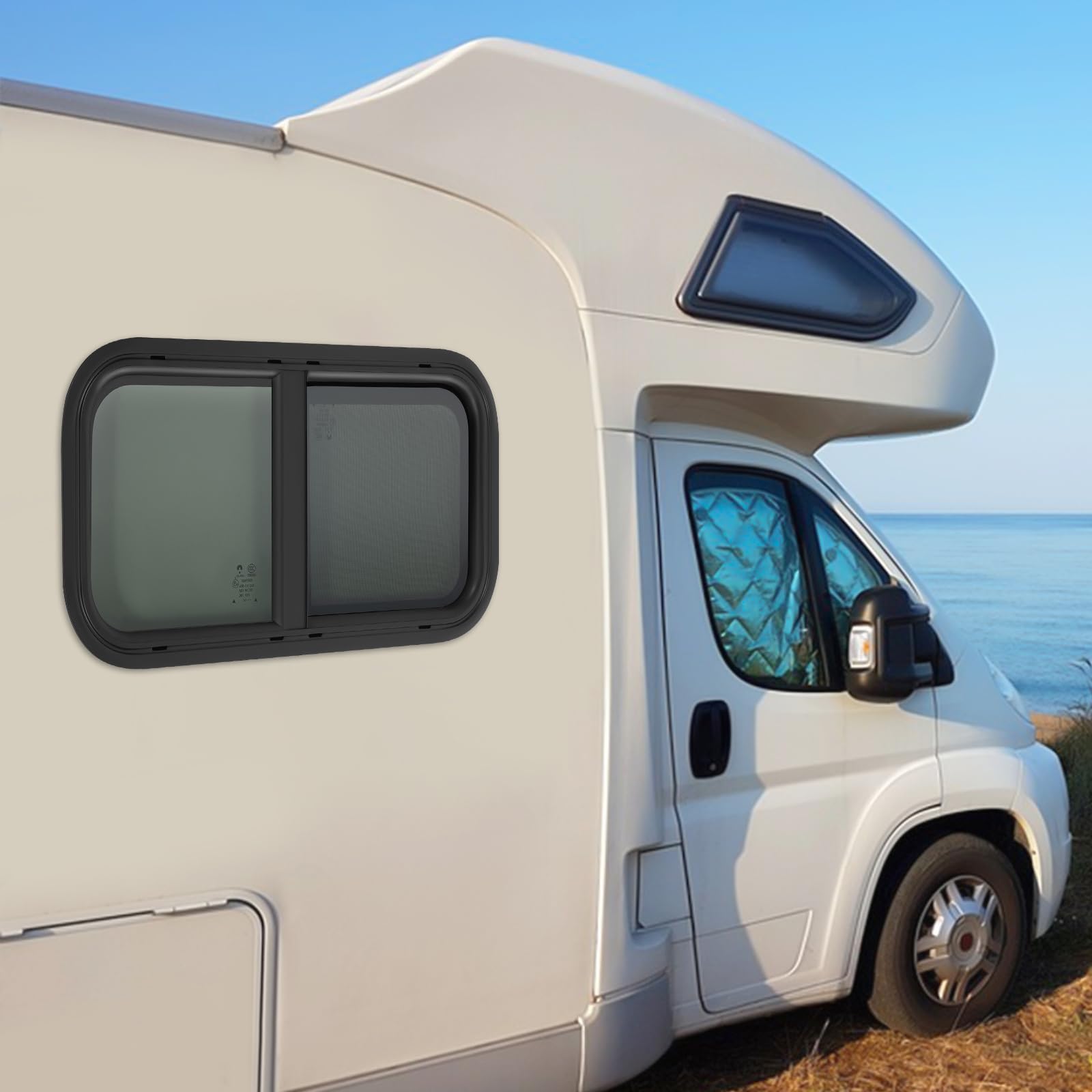 Fenêtre Coulissante Camping Car 600 X 300 mm,Baie Vitrée Aluminium Verre Trempé Noir Moustiquaire Intégrée Installation Serrage Épaisseur 46-60 Mm Van Fourgon Aménagé Caravane Véhicule Modifié