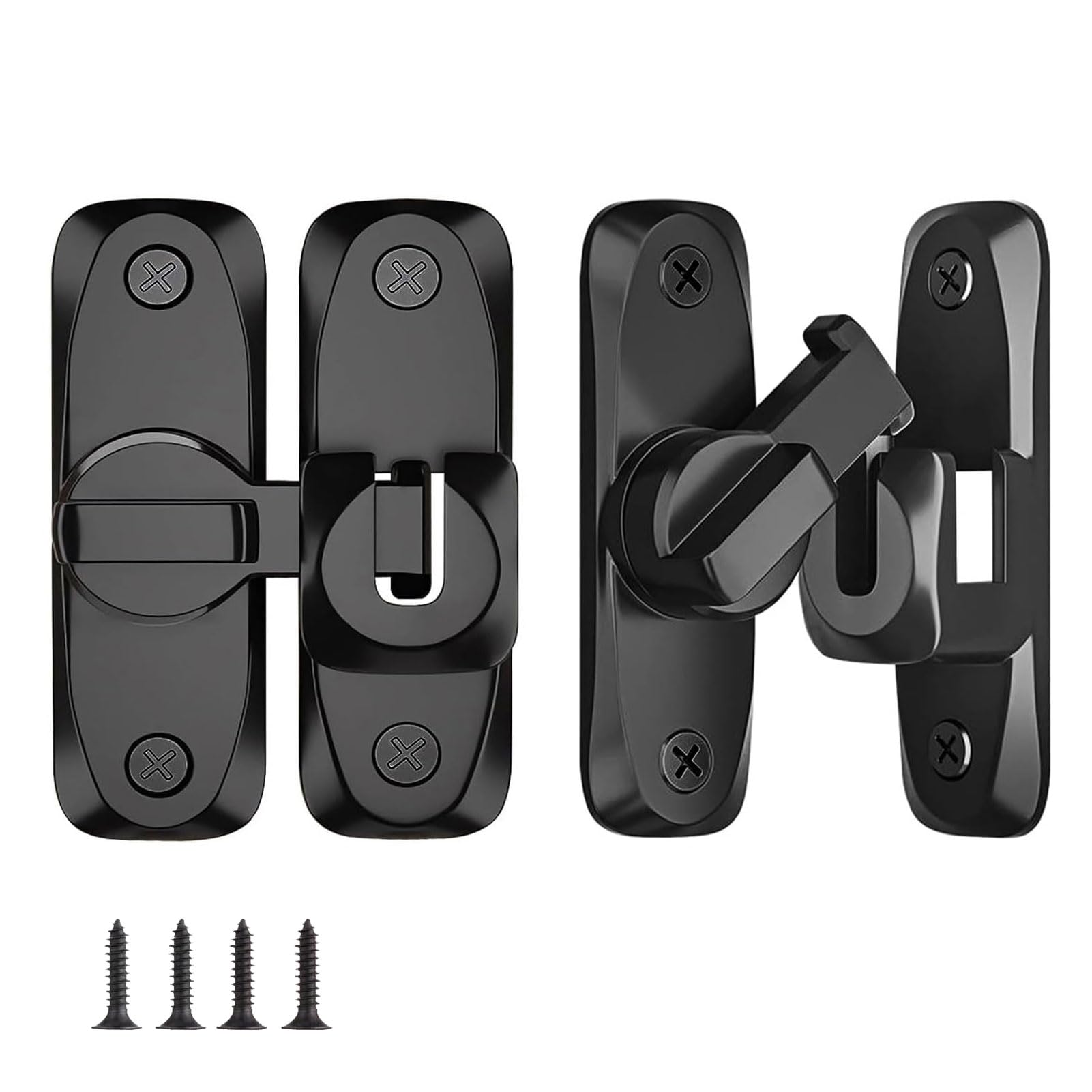Sliding Door Lock Flip Door Latch 90/180 Degree Barn Door Lock Right Angle Door Lock Latch Hardware Portable Security Door Lock Latch for Kitchen Cabinet Push/Sliding/Barn Door (Black)