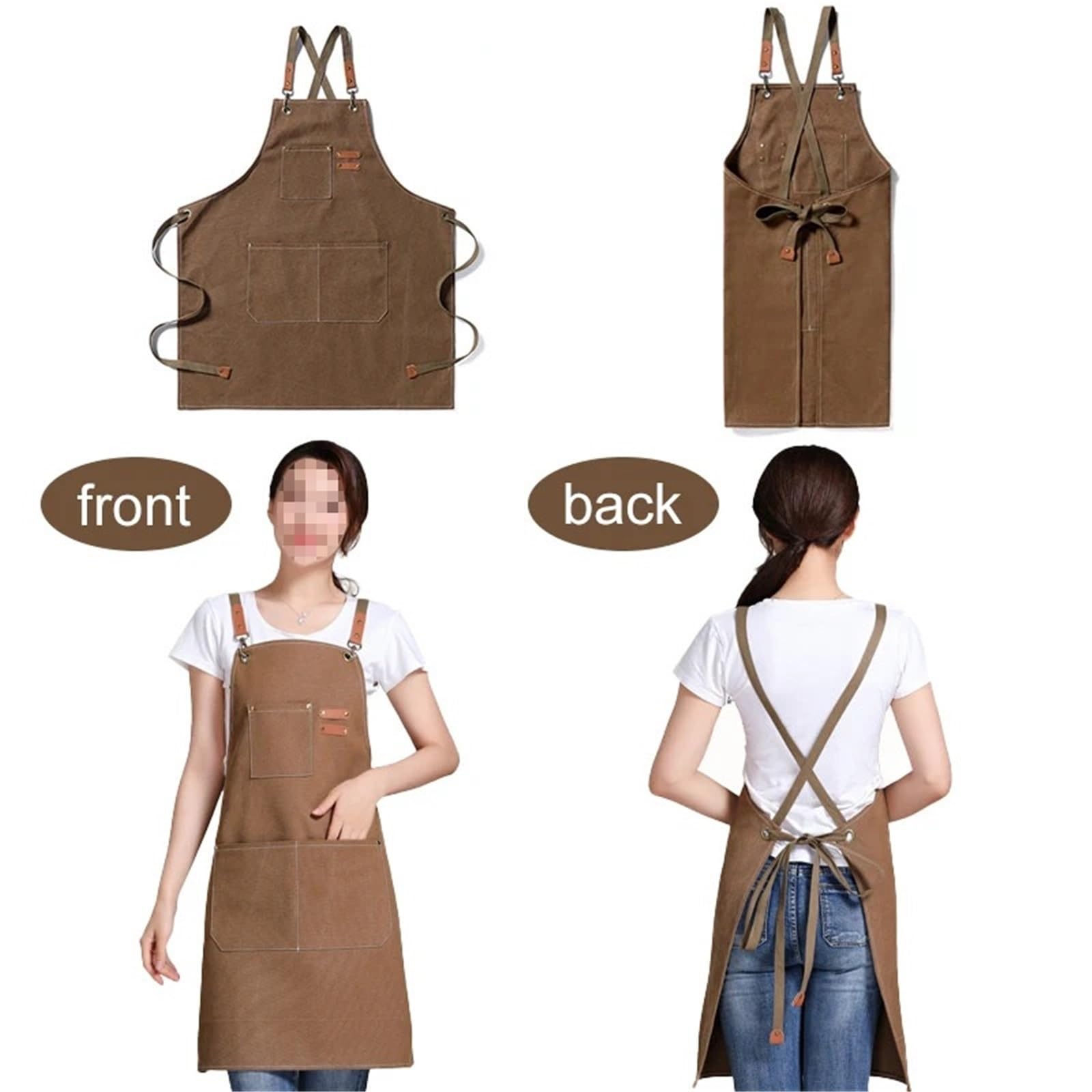 2 grembiuli da cuoco for uomo e donna con ampie tasche, grembiule da lavoro resistente e regolabile in tela di cotone con retro incrociato per Fabbro, Carpentiere