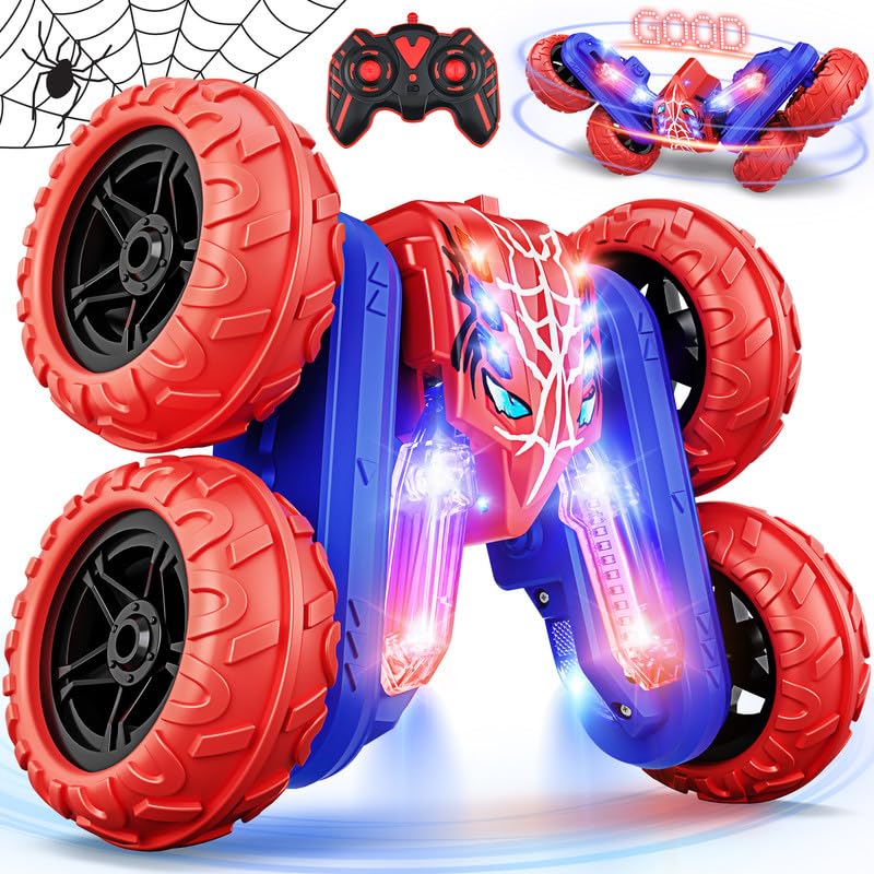 RC Stunt Cars 2.4Ghz Double Sided 360Rotating LED Headlights, Rechargeable 4WD Off Road RC Car Toys for Kids 3-12 Years