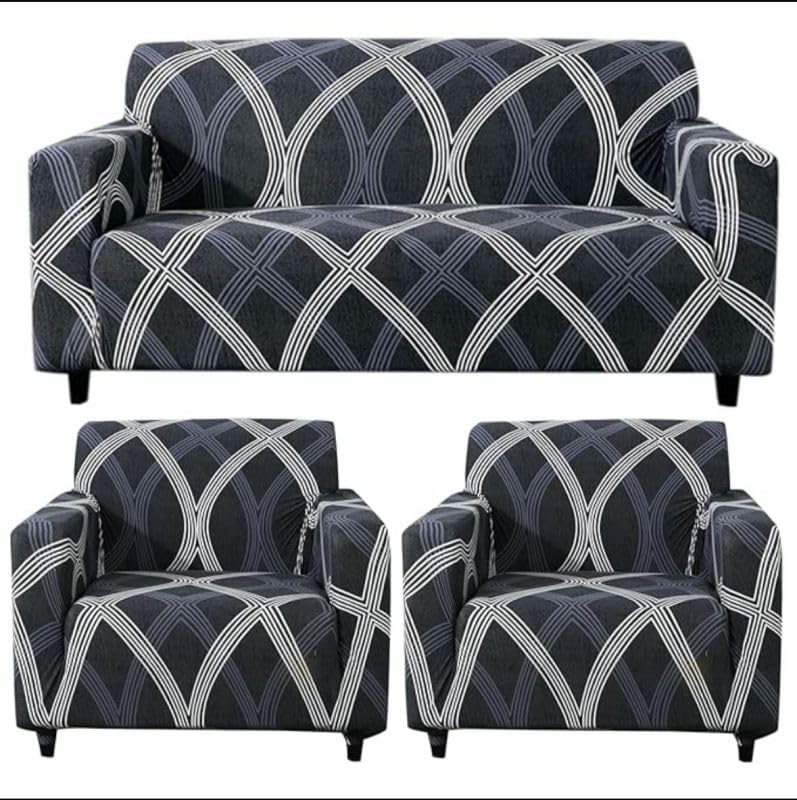 Image of HK Printed 5 Seater Sofa Cover Big Elasticity Cover Stretch Universal Sofa Slipcover 5 Seater (3 Seater Size 185-230cm and 1 Seater Size 90-145cm)
