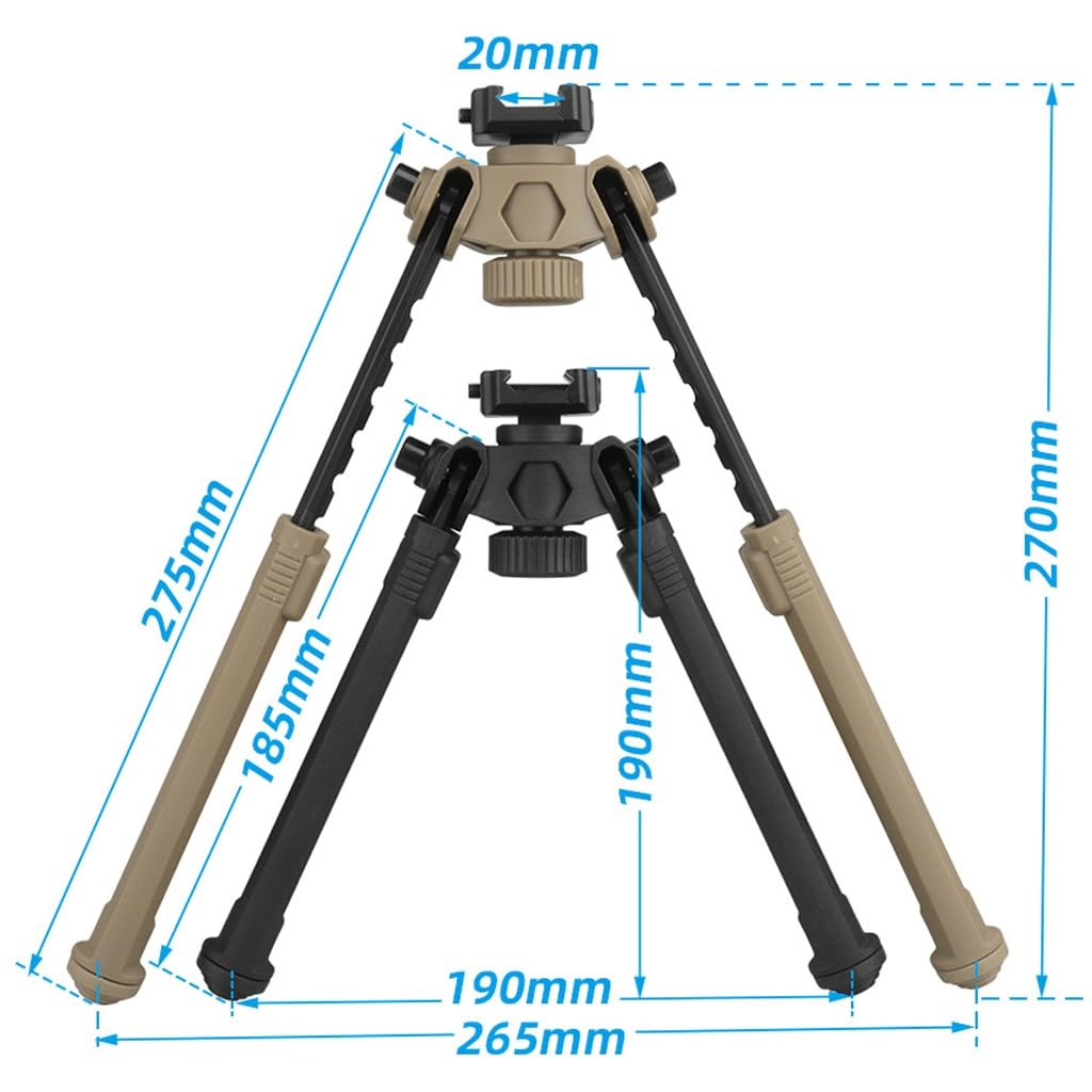 Bipied Tactique Portable, Léger Et Réglable, De 7,5 À 10,6 Pouces, for La Chasse en Plein Air, avec Adaptateur De Montage(BK - Rail Mounts)