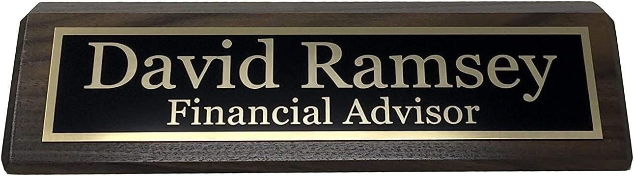 Personalized Desk Name Plate with Business Card Holder Slot, Metal Engraved (Walnut - No Card Holder)