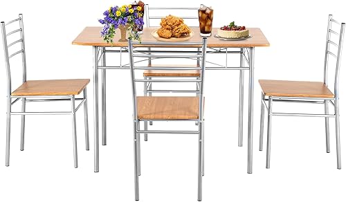 PayLessHere Juego de mesa de comedor, mesa de madera y 4 sillas modernas con patas de metal, muebles rectangulares para el hogar