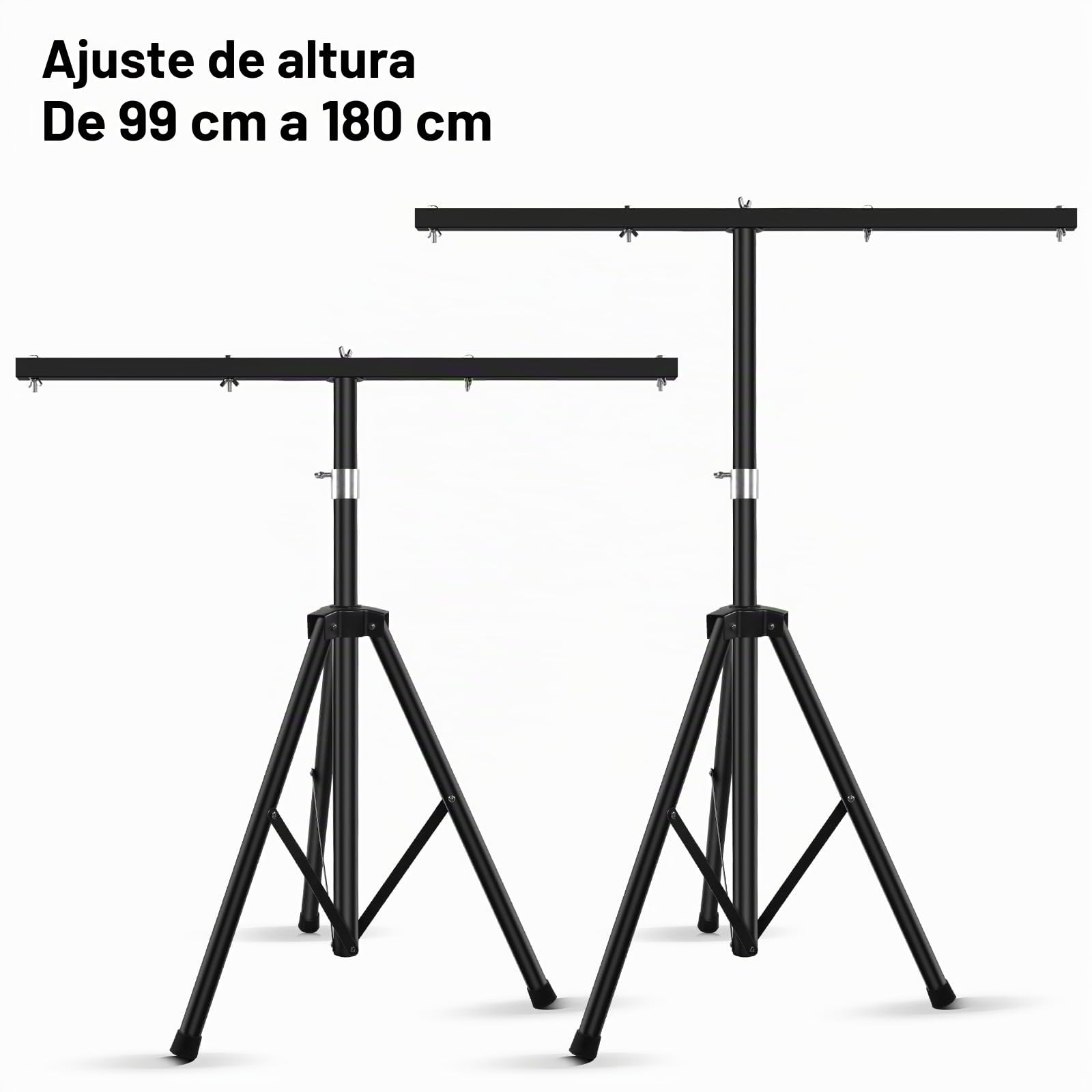 U`King Soporte de Luz con 950mm Barras Transversales, T-Bar Soporte de Iluminación con Trípode Estable para Instalar 4 Focos Par/Cabeza Móvil, altura ajustable de 99 cm a 180 cm