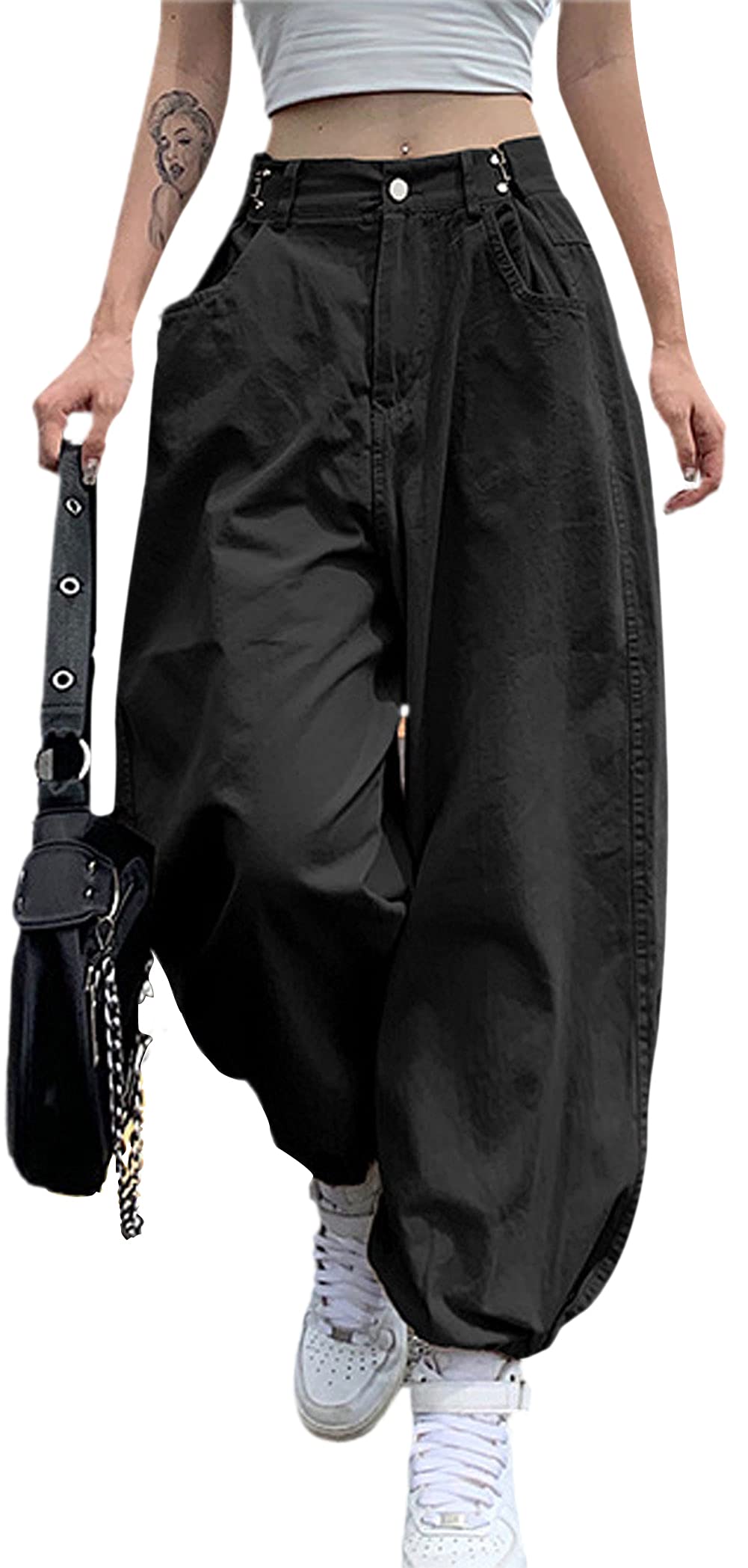 CHARTOU Womens Dressy Cotton Zipper Tapered Leg Harem Pants Baggy Lounge Slacks