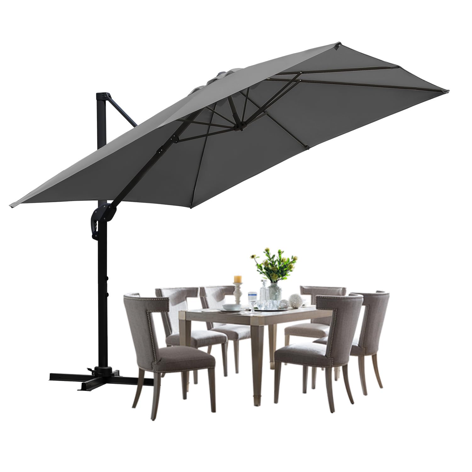 ISOISL Sonnenschirm Ampelschirm 300 x 300 cm Sonnenschutz UV50+ Groß Gartenschirm 360° Drehbar und Kippbar,Terrassenschirm Aluminium für Garten orde Outdoor-Essbereich