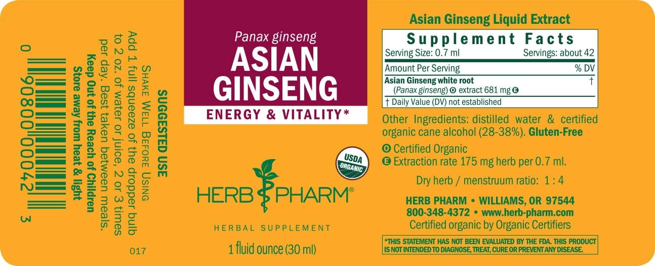 Herb Pharm Asian (Panax) Ginseng Liquid Extract for Energy and Stamina Support - 1 Ounce : Health & Household