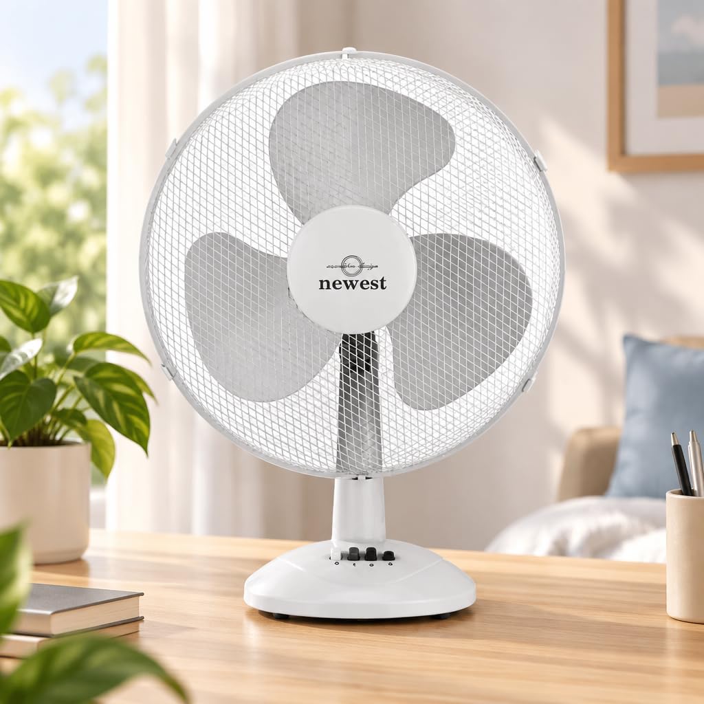 Wentylator stołowy 30 cm, 40 W, oscylacyjny 3, ciche prędkości, biały