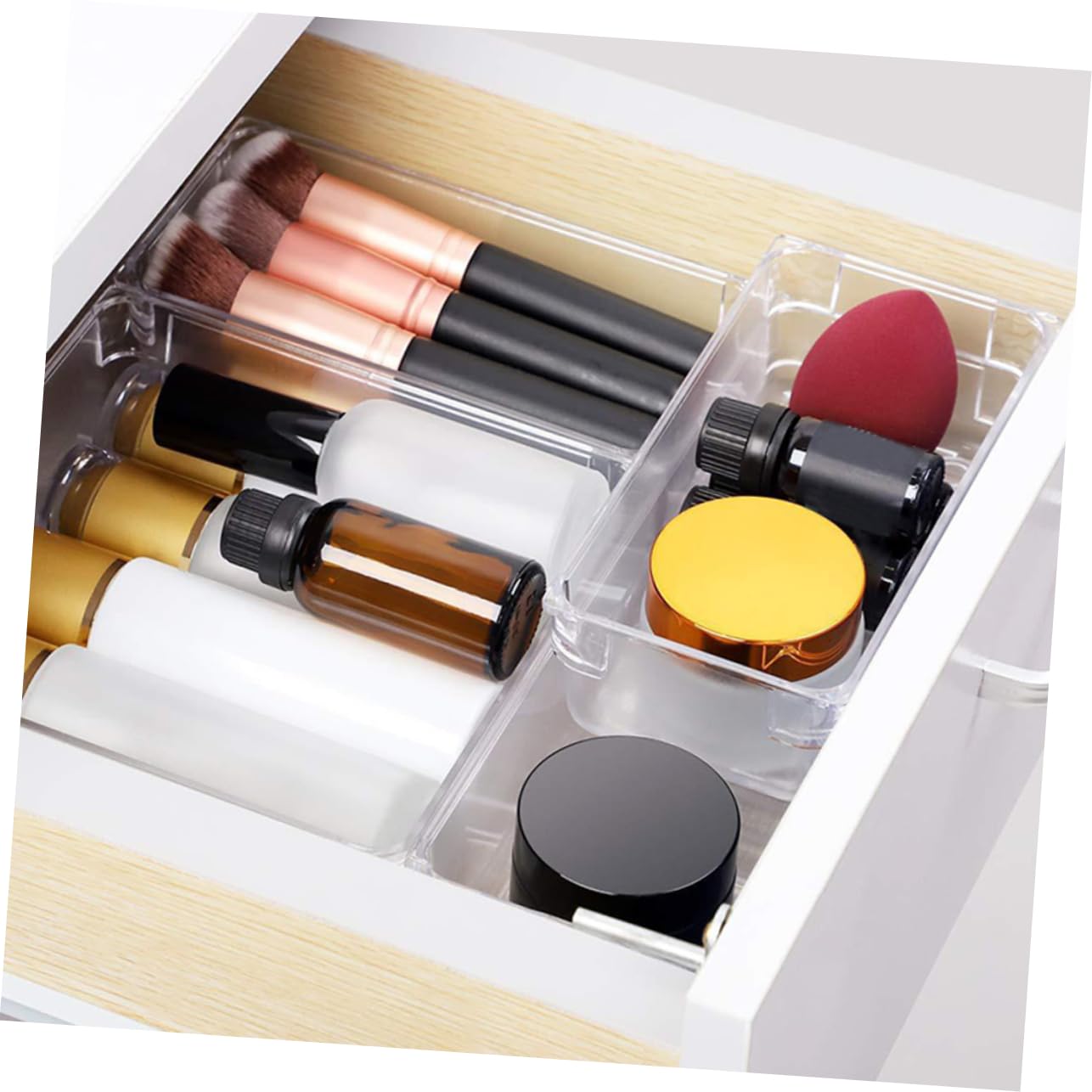 Gadpiparty Organisateur de Tiroir Ensemble de Rangement Multi-usage Antichute en Plastique Transparent Design Simple pour Bureau et Salle de Bain Maison
