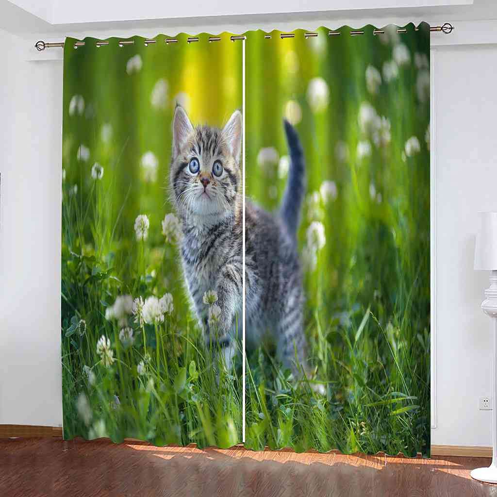 Rideau occultant chaton 3D lot de 2 isolant thermique et phonique salon 200x214 cm