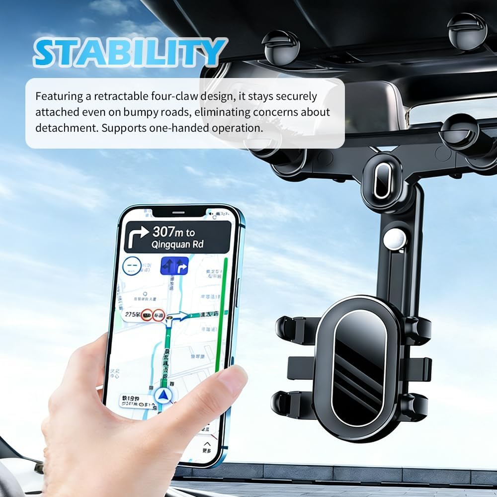 360° Rotation Rear View Mirror Phone Holder,Retractable Car Phone Holder Rear View Mirror Mount for 4.0-7.0" Phones,Unobstructed Rearview Mirrors Phones Holders for Cars,Trucks,SUVs image 4