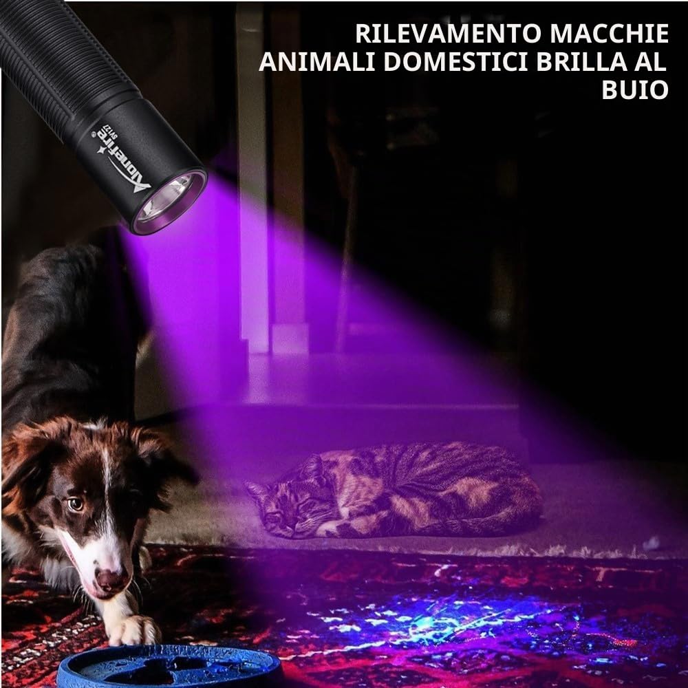 Alonefire SV127 Torcia UV LED Piccolo Professionale 395nm USB C Ricaricabile Mini Lampada Ultravioletti per Resina, Pesca, Fluoresceina, Rilevatore di Urina,Minerali con Batteria Incorporata