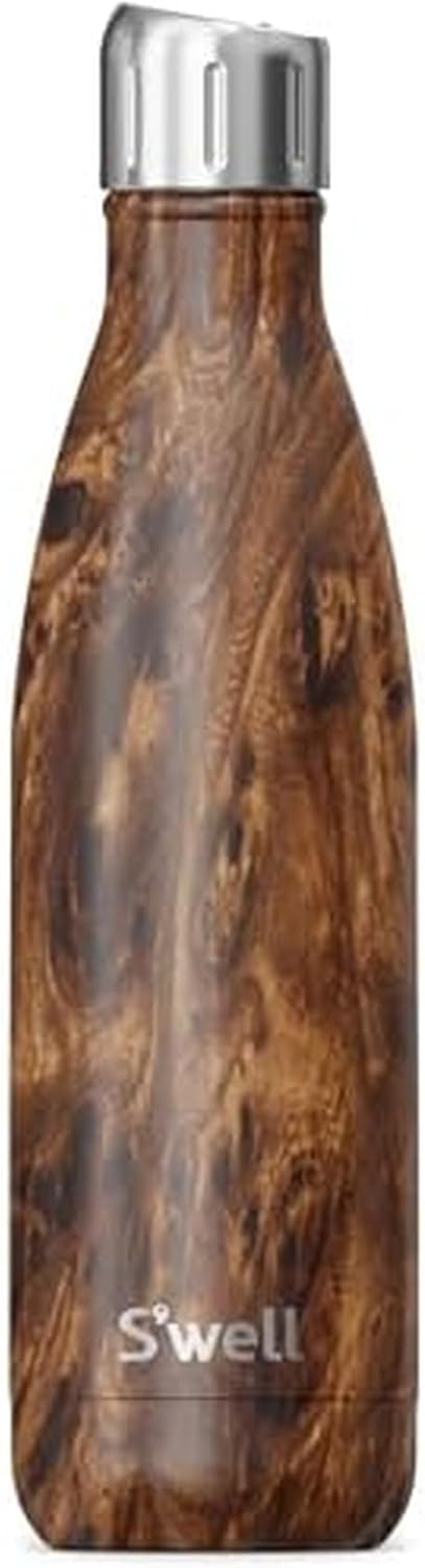 S'well Stainless Steel Water Bottle with Sports Cap, 17oz, Teakwood, Triple Layered Vacuum Insulated Containers Keeps Drinks Cold for 36 Hours and Hot for 10, BPA Free, Perfect for On the Go