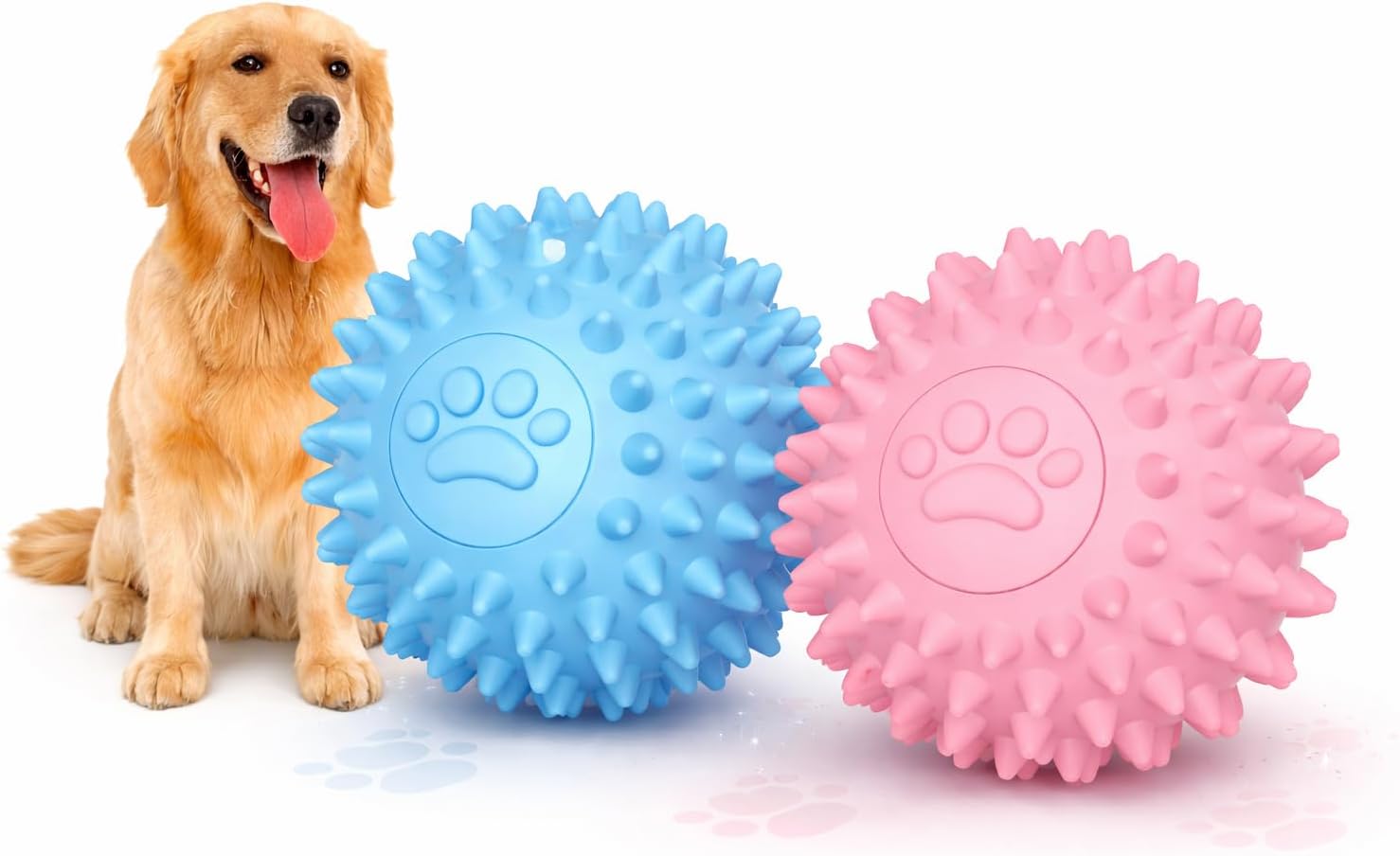 2 Pcs-Spiky Dog Ball | Dog Balls for Aggressive Chewers & Squeaky Balls for Dogs to Fetch, Indestructible Dog Ball Toy & Rubber Balls for Dogs, Dog Dental Chews for Dogs, TPR Material, Blue & Pink