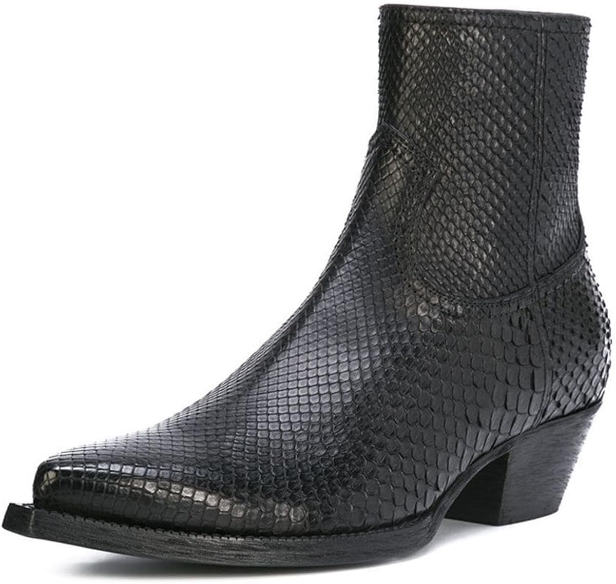 Santimon Men's Western Ankle Chelsea Boots - Snakeskin-Embossed Leather or Suede, Cuban Heel, Side Zip -Dress Cowboy Booties for Concerts, Festivals,Nights Out & Daily Wear