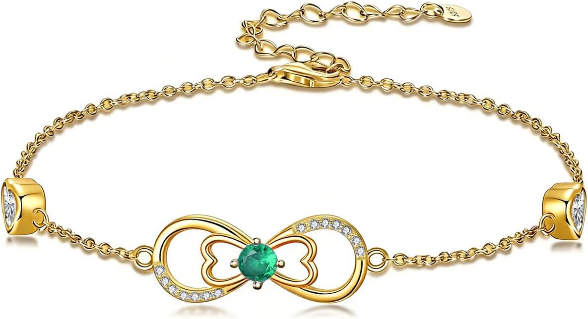 Midari 18K Gold Infinity Birthstone Bracelet 18K Gold Plated Infinity Bracelet with 12 Months Birthstone Birthday Jewelry Gifts for Women,Chain Length 7″+2″ Extend