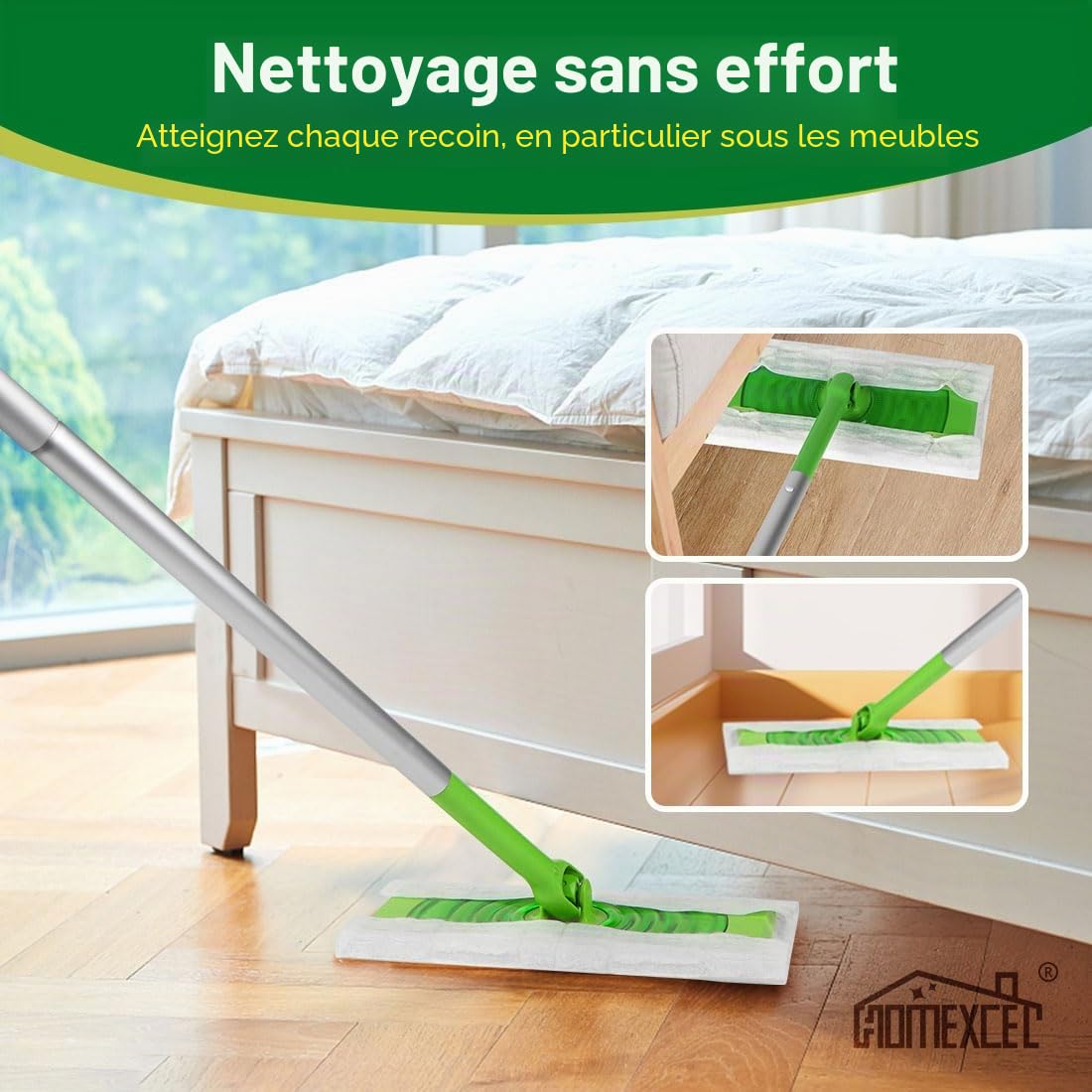 HOMEXCEL Chiffons de balayage secs compatibles avec Swiffer Sweeper, recharges de plumeau jetables pour le nettoyage du sol, 64 recharges de 20,3 x 26,4 cm - Balai non inclus
