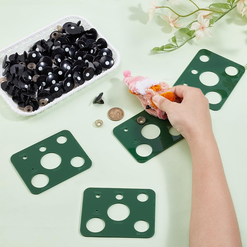 PH PandaHall 4PCS Safety Eyes Insertion Tool Green Auxiliary Tool for Attaching Safety Eyes and Washers Eyeball Gauge Board Rectangle Crochet Tools for Crochet Stuffed Animal Eyes 3/6/10/15/20/25/30mm - Image 3