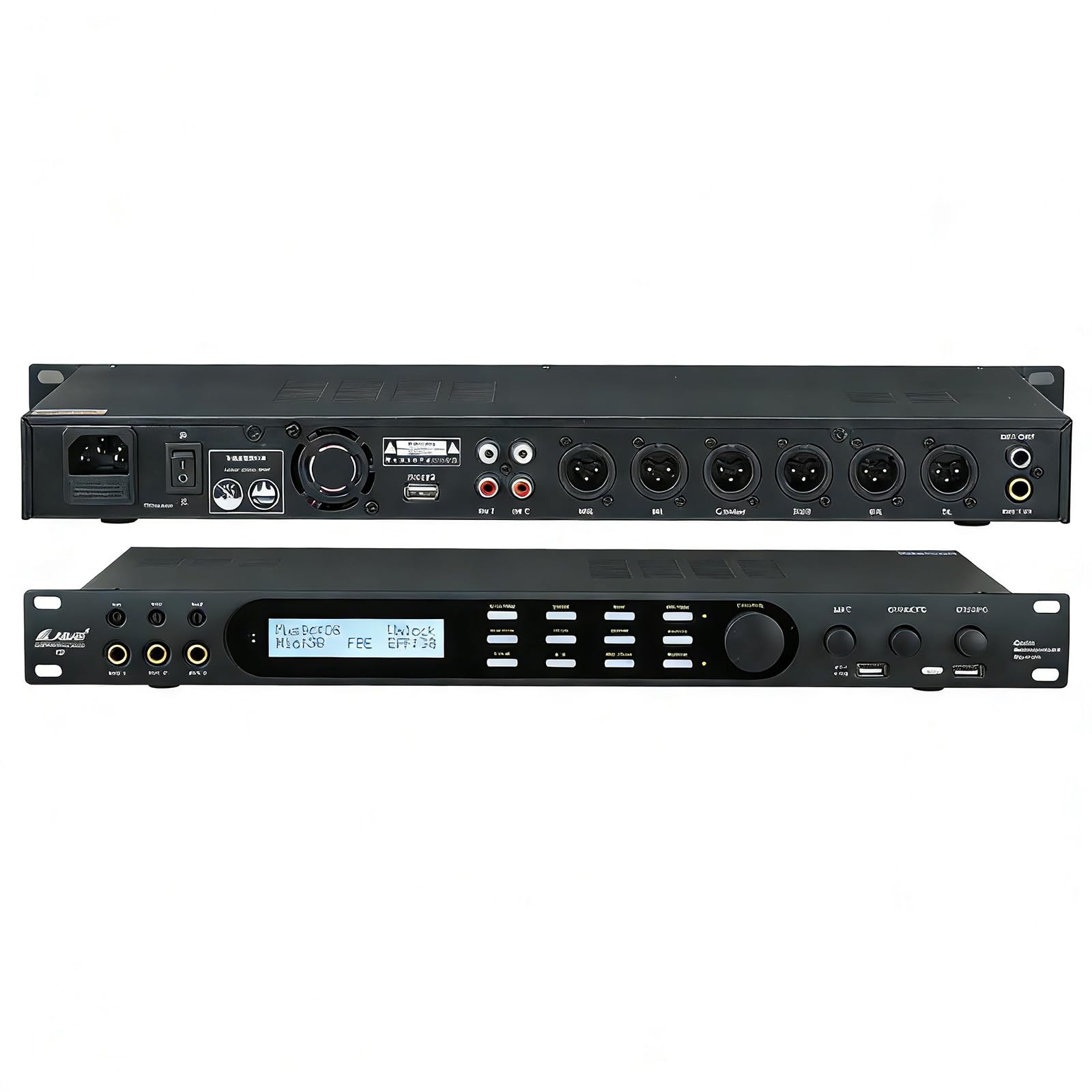 Procesador de audio digital, supresor de retroalimentación con control remoto, 4 entradas de micrófono, 16 efectos preestablecidos, conexión USB para KTV y uso en escenario
