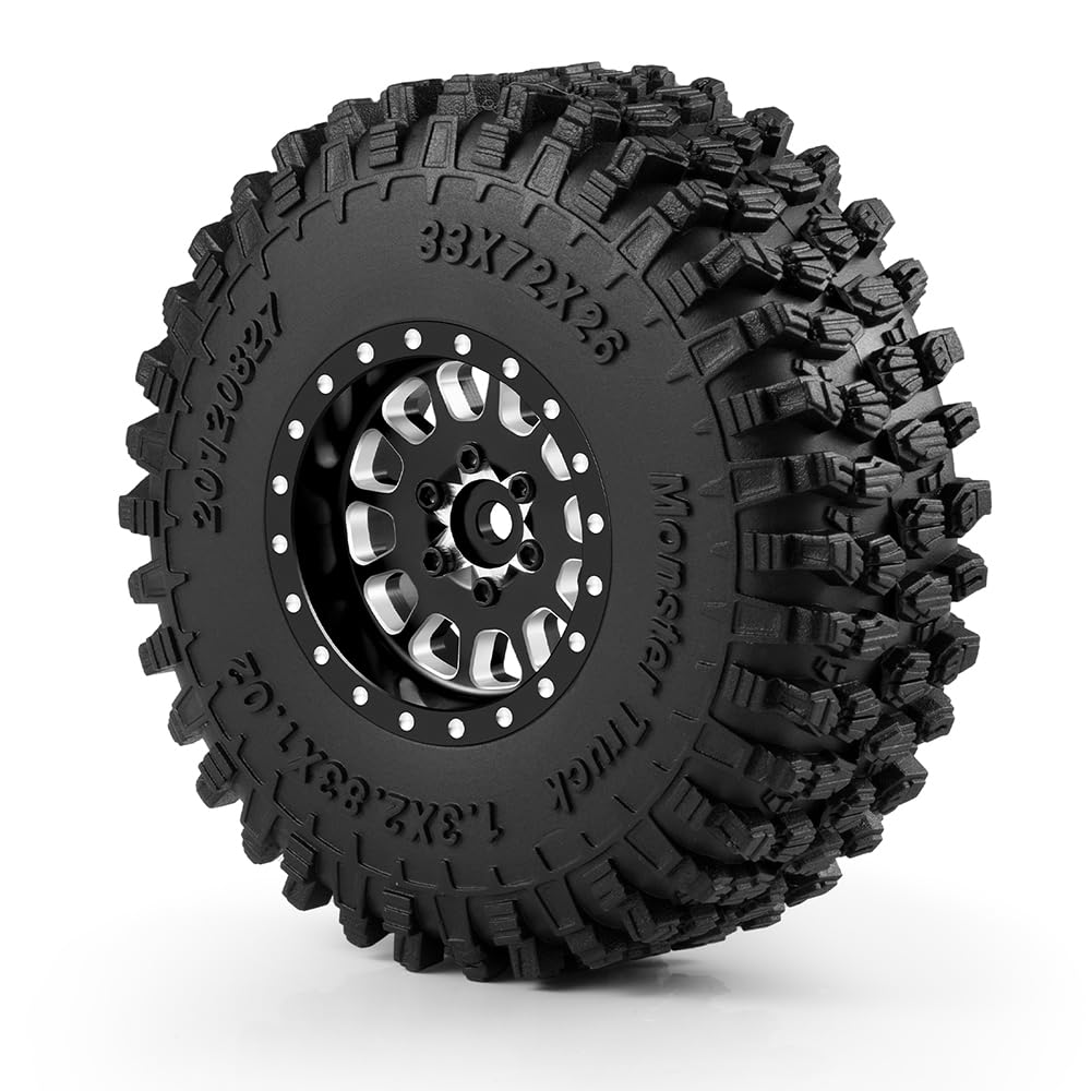 MORLORDY 1.3" RC Wheels & Tires Set - 72mm Mud Tyres and Beadlock Wheels for 1/18 TRX4M TRX4M Bronco Defender K10 F150 FMS FCX18 LC80 and 1/24 SCX24 RC Car Truck Upgrade Parts (Style B - Black) - 3