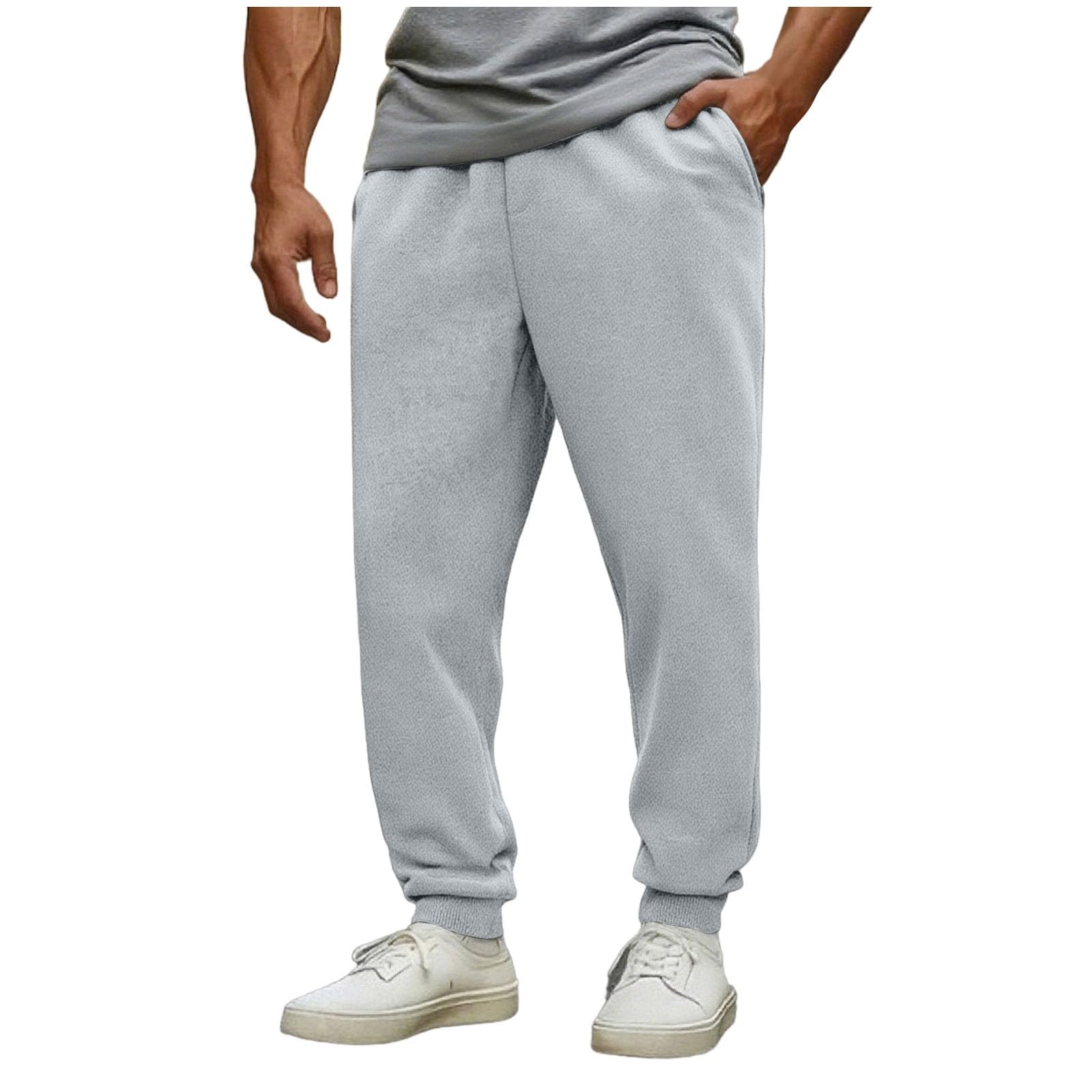 Mens Fleece Sweat Pants Joggers Oversized Straight Leg Sweatpants Elastic Waist Warm Baggy Sweatpants Pockets