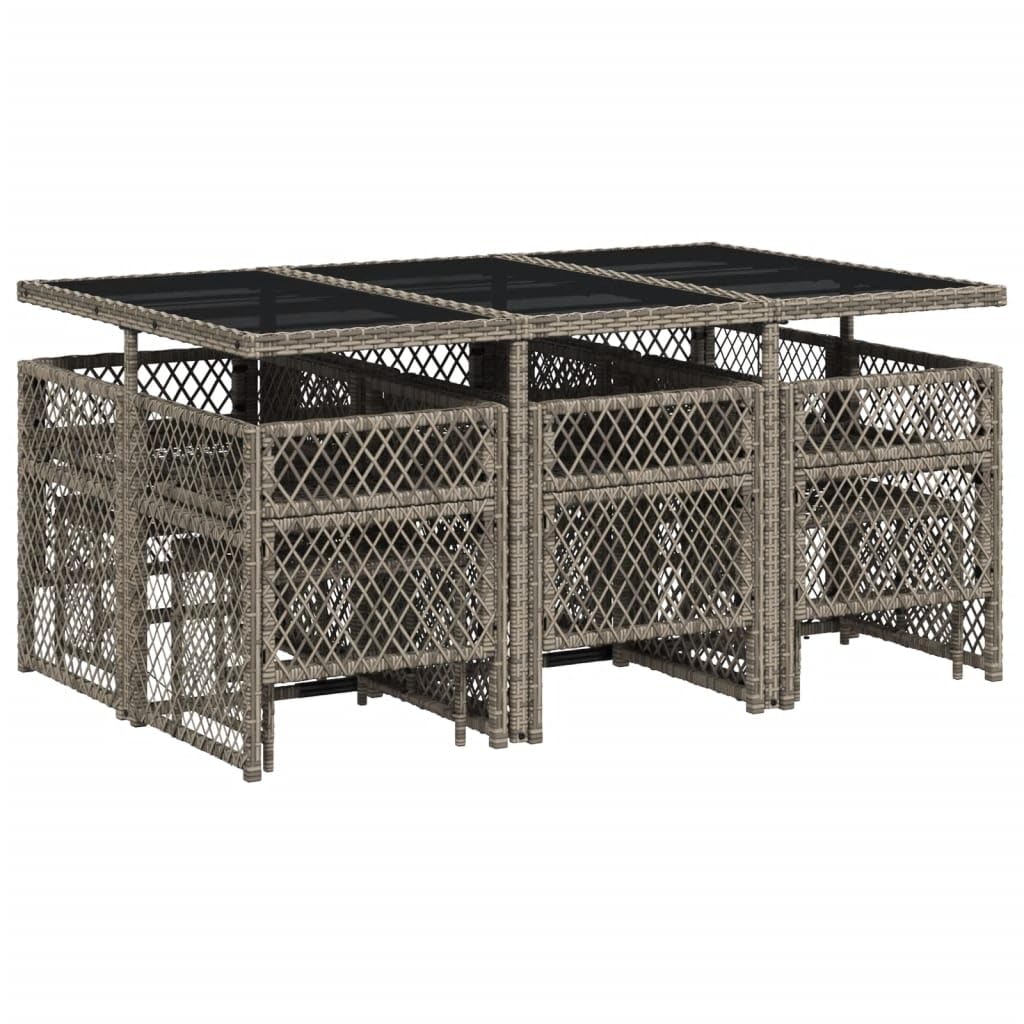 Conjunto de comedor de jardín con cojines de ratán gris de polirratán resistente a los rayos UV, diseño de ahorro de espacio, para terraza, balcón, comedor, muebles de exterior