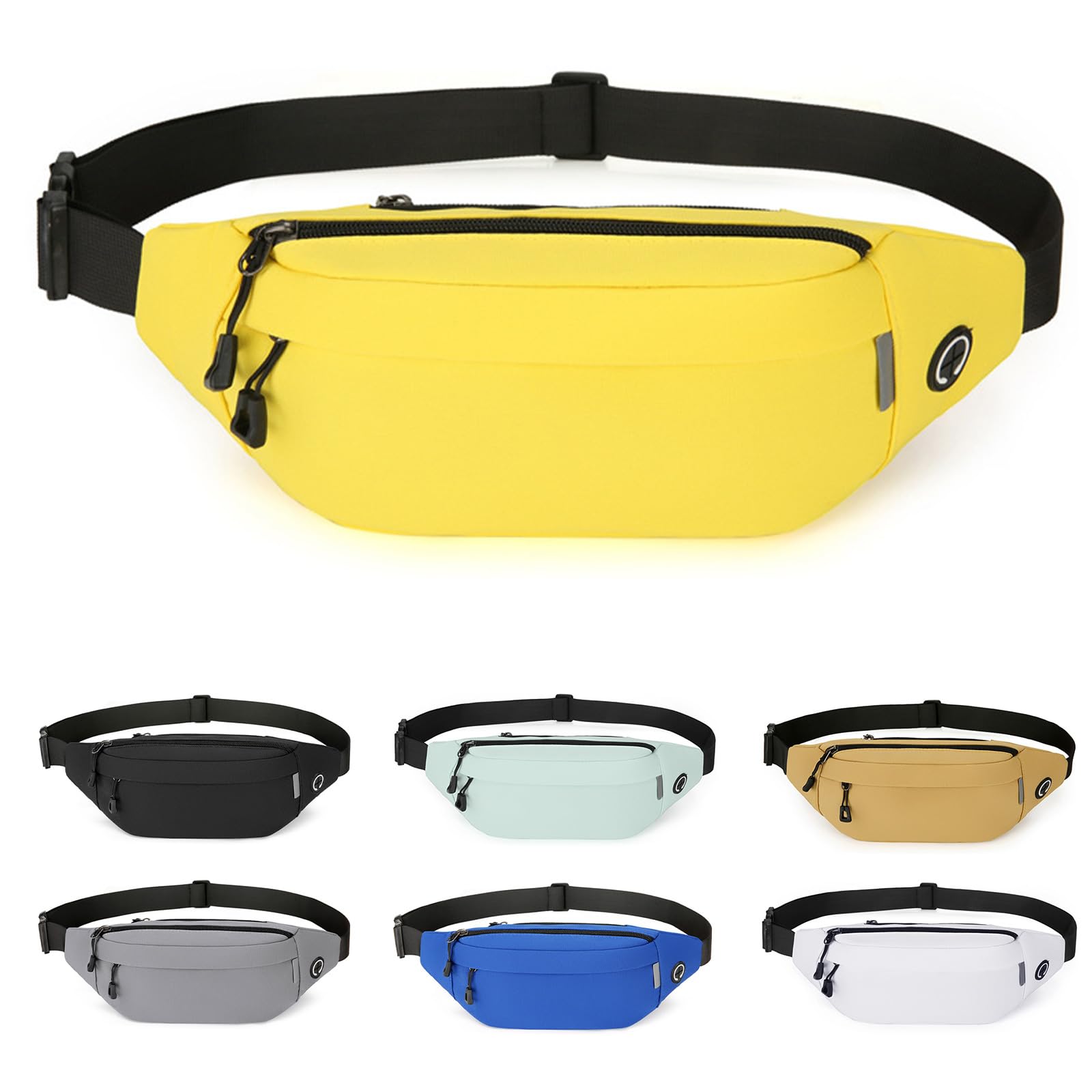 RISIPU Bumbags for Ladies Men,Waterproof 3 Zip Pockets Waist Bag with Headphone Jack and Adjustable Strap,Lightweight Bum Bag for Sport Running Hiking Cycling Travel (Yellow) — image 1