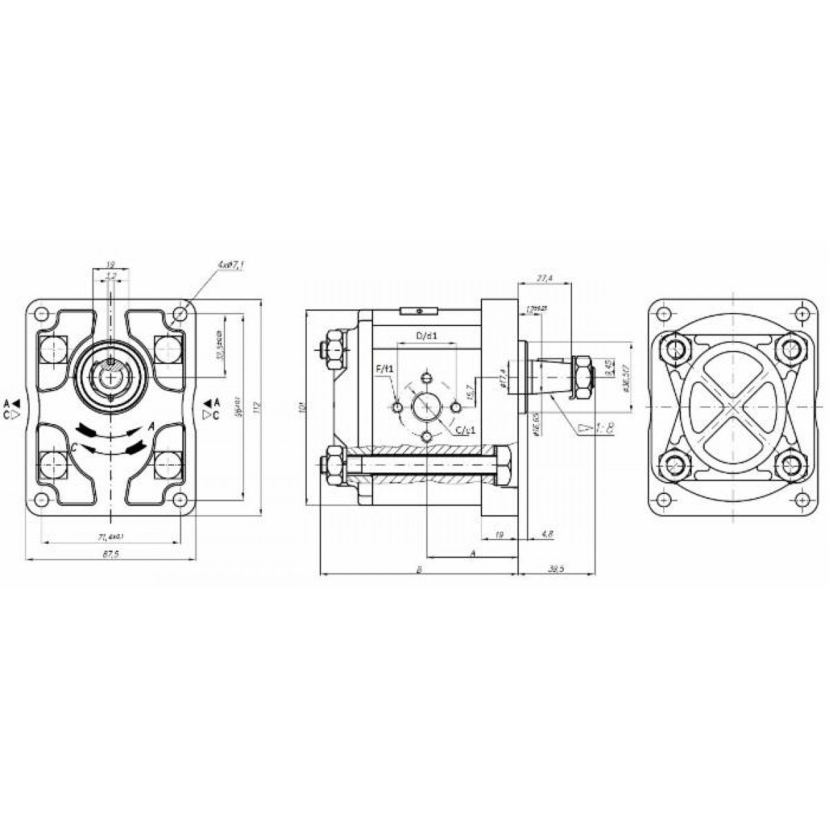 Ama Refluid Zahnradpumpe Gruppe 2 15cc rechts "Standardmodell" Typ plessey c31/33, C31/C33