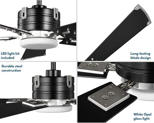 Miniatura 4 de Progress Lighting Glenfalls Collection Ventilador de techo de transición LED con motor de CA de 5 aspas, color negro mate de 56 pulgadas