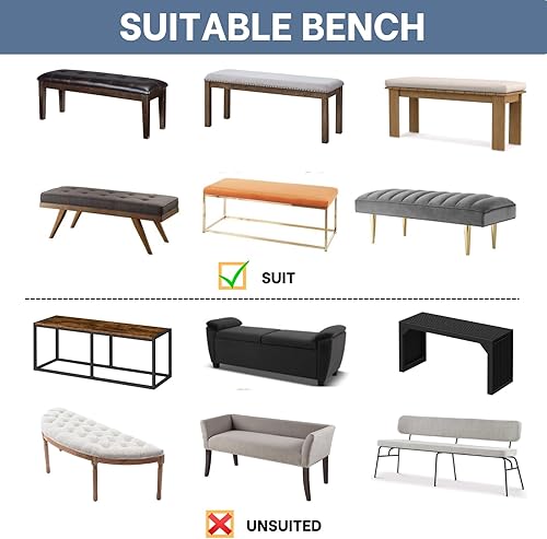 Miniatura 5 de SearchI Funda para banco de comedor, fundas largas elásticas y lavables para asiento de banco de banco rectangular, para comedor, sala de estar,