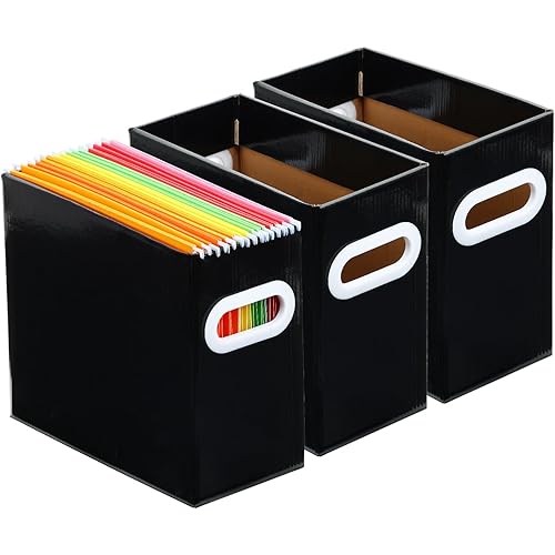 EOOUT 3 Pack File Folder Organizer Black Cardboard File Box for Letter Size Hanging File Organizer with Handles for Office Home School